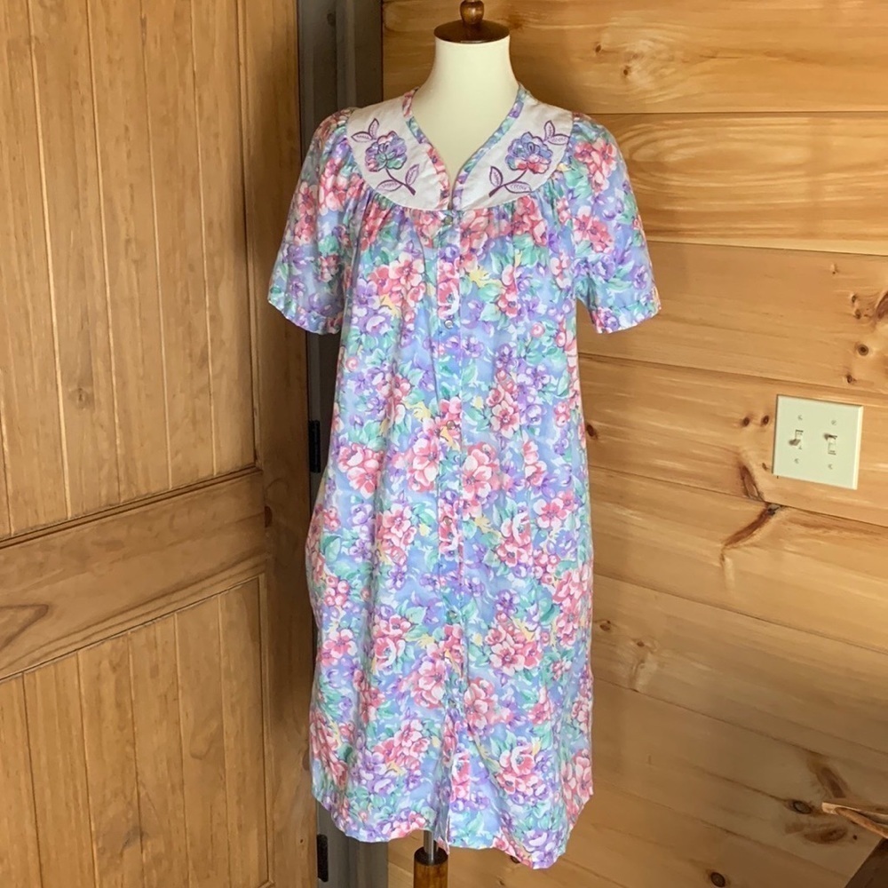 Vintage Morning News floral print house coat Size large - Picture 10 of 10